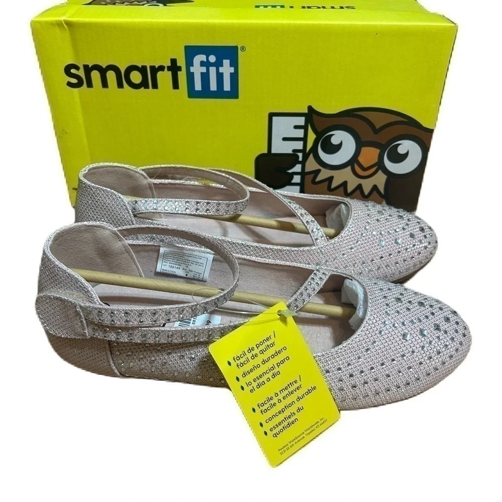 Smartfit Pink Jeweled Flats Dress Shoes Sz 4 NEW Kids Girls